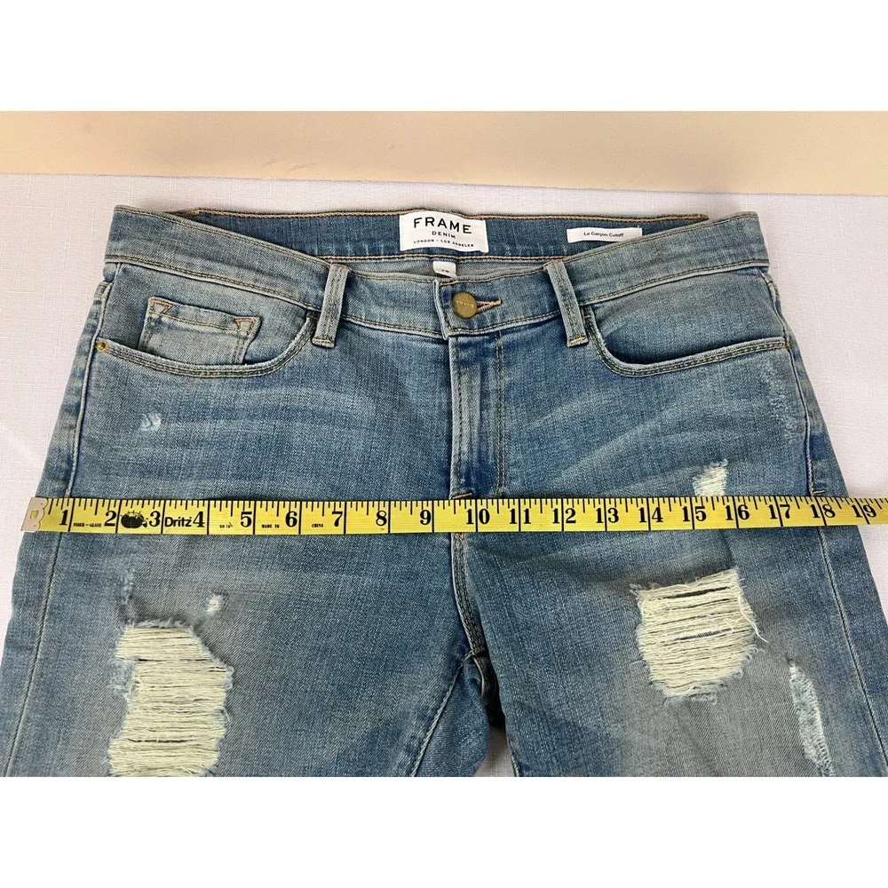FRAME Le Garcon Cutoff Shorts Womens 28 Blue Excellent Distressed Zuma Beach